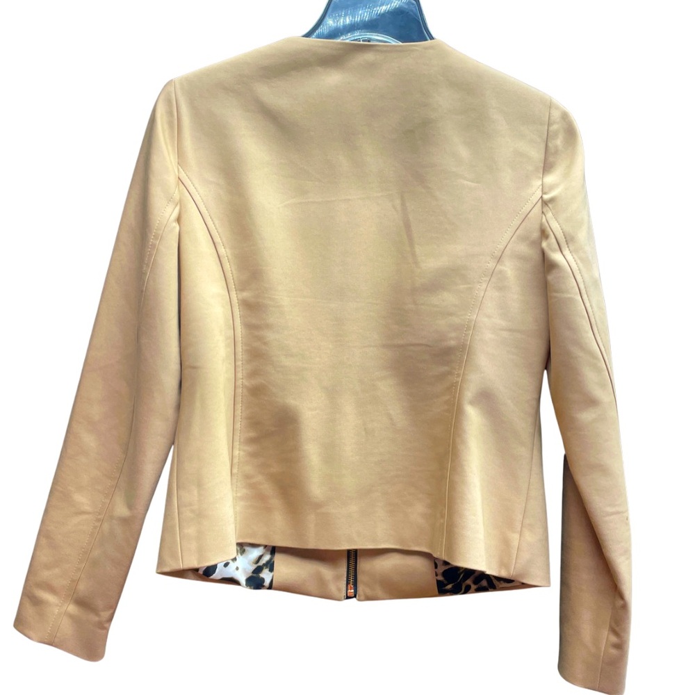 Chico’s Tan Black Faux Leather Trim Zip Jacket Sz 0 (XS) - Picture 2 of 6